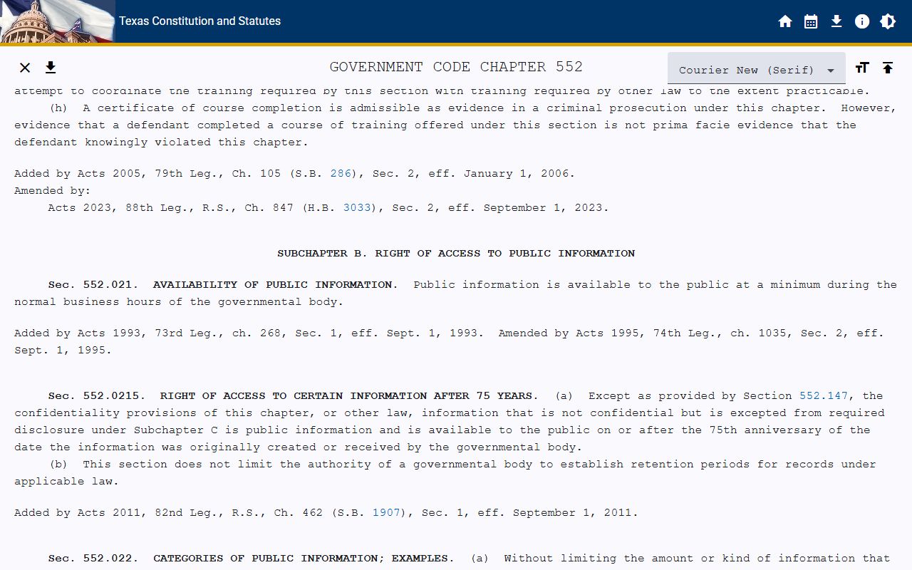 Texas Government Code Chapter 552 on the statutes site for Brazoria County marriage and divorce records access