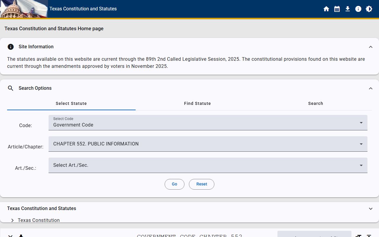 Texas Government Code Chapter 552 on the statutes site for Brazoria County probate records access