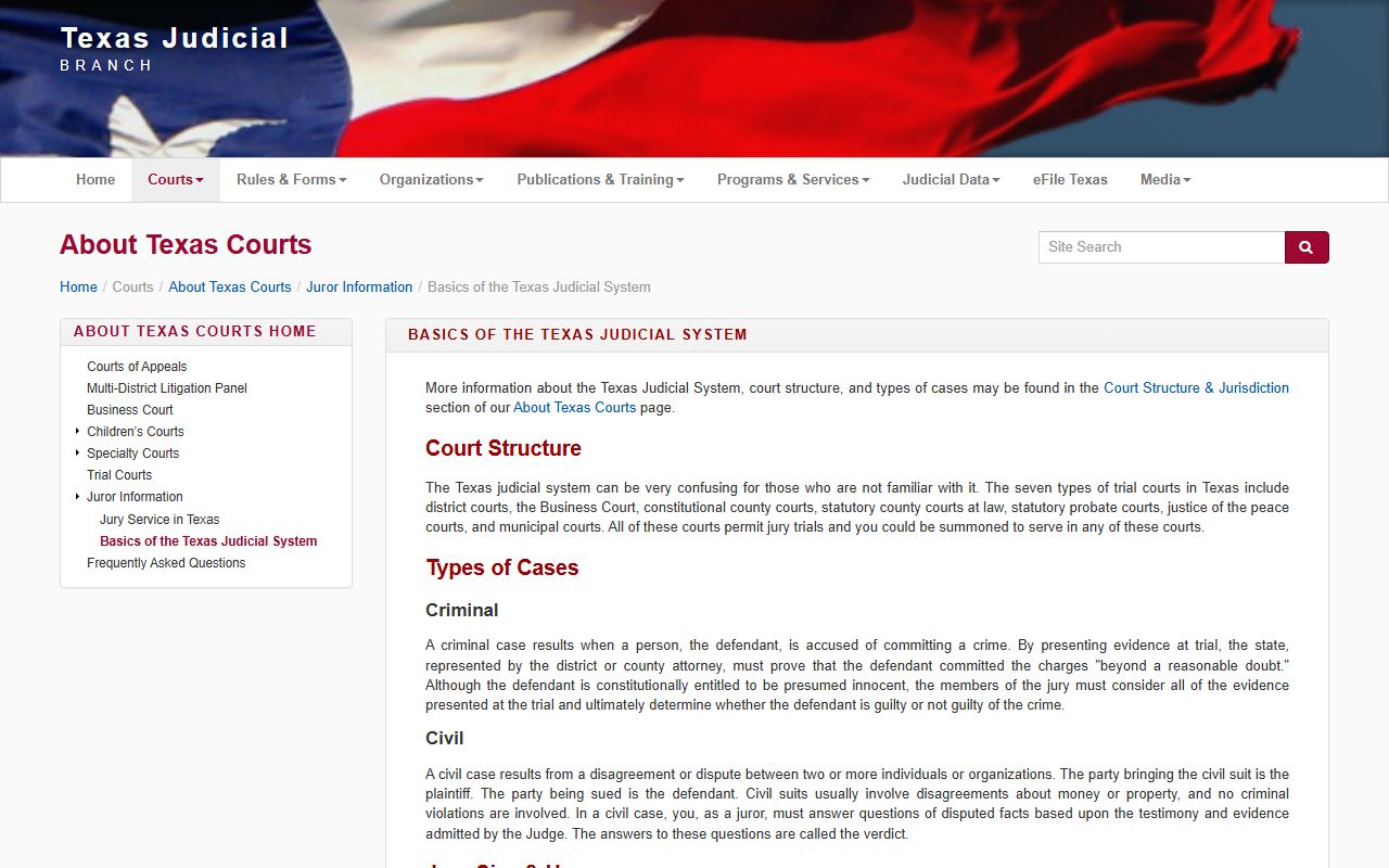 Texas Judicial Branch court structure page covering Brazoria County probate courts
