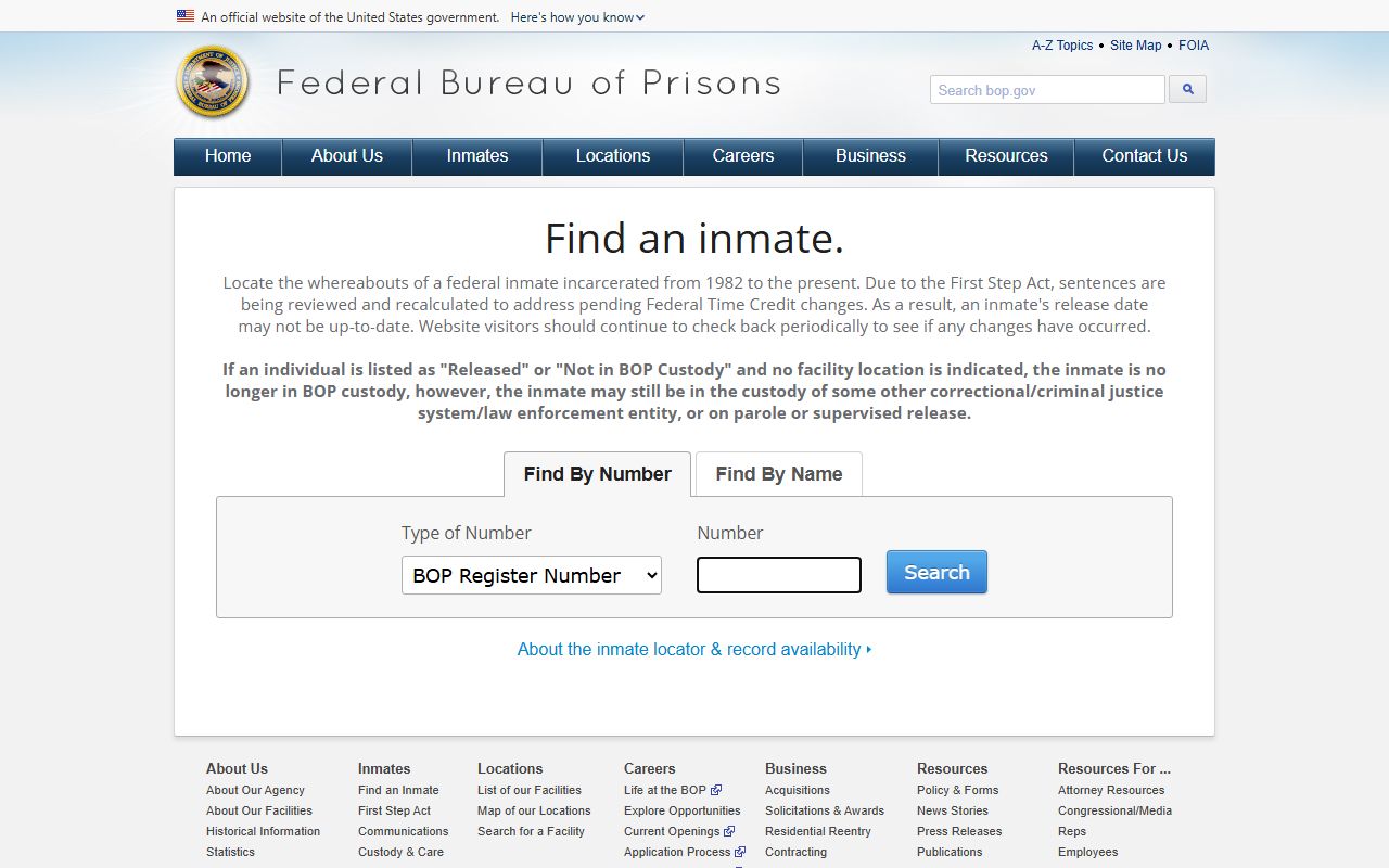 Federal Bureau of Prisons inmate locator used for Brazoria County federal releases