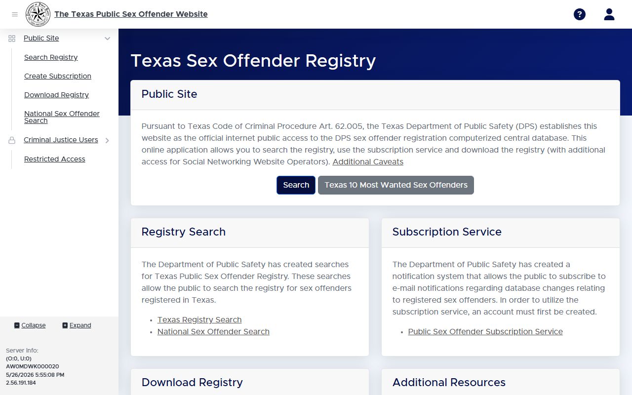 Texas DPS public sex offender registry for checking Brazoria County released offenders