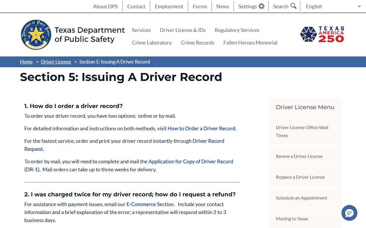 Texas DPS driver record FAQ used alongside Brazoria County traffic court records