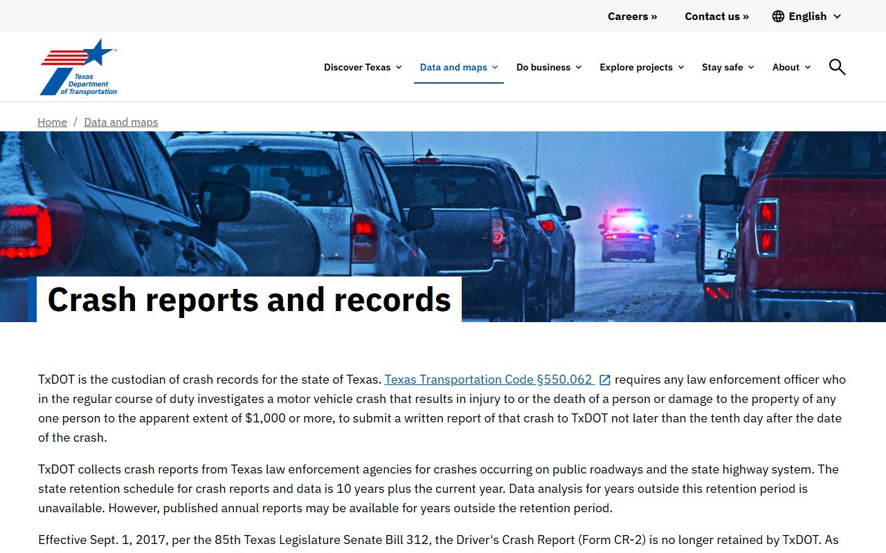 TxDOT crash reports and records page, separate from Brazoria County traffic court records